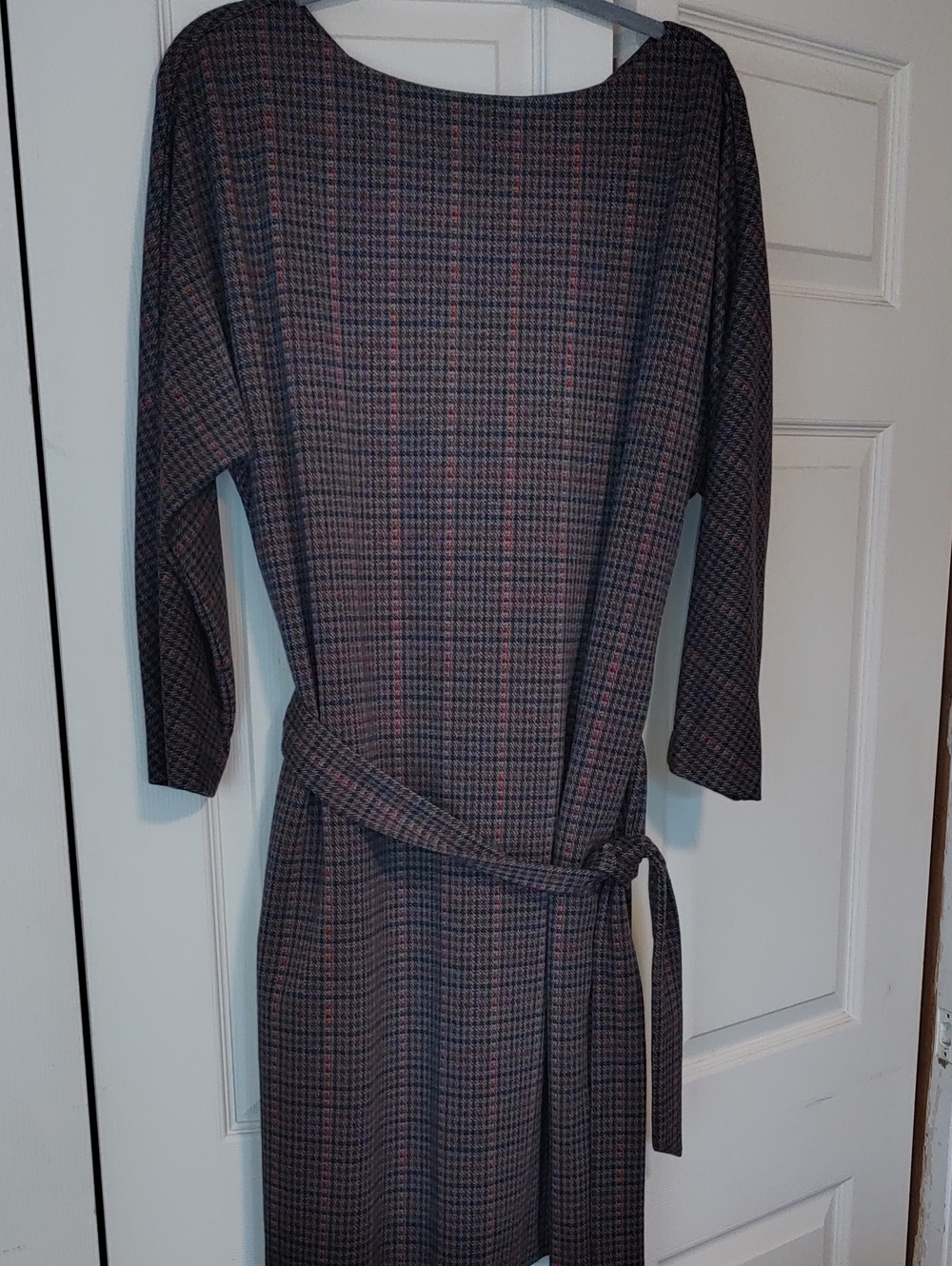 Brooks Brothers Brown Plaid Long-Sleeve Belted Dress with Pink Accents